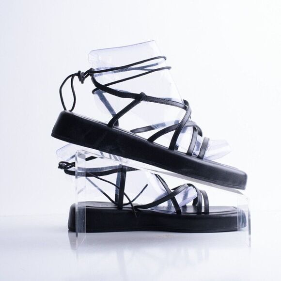 Loeffler Randall Womens Black Flatform Strappy Sandals Leather US 8 EU 38.5 - Picture 7 of 8